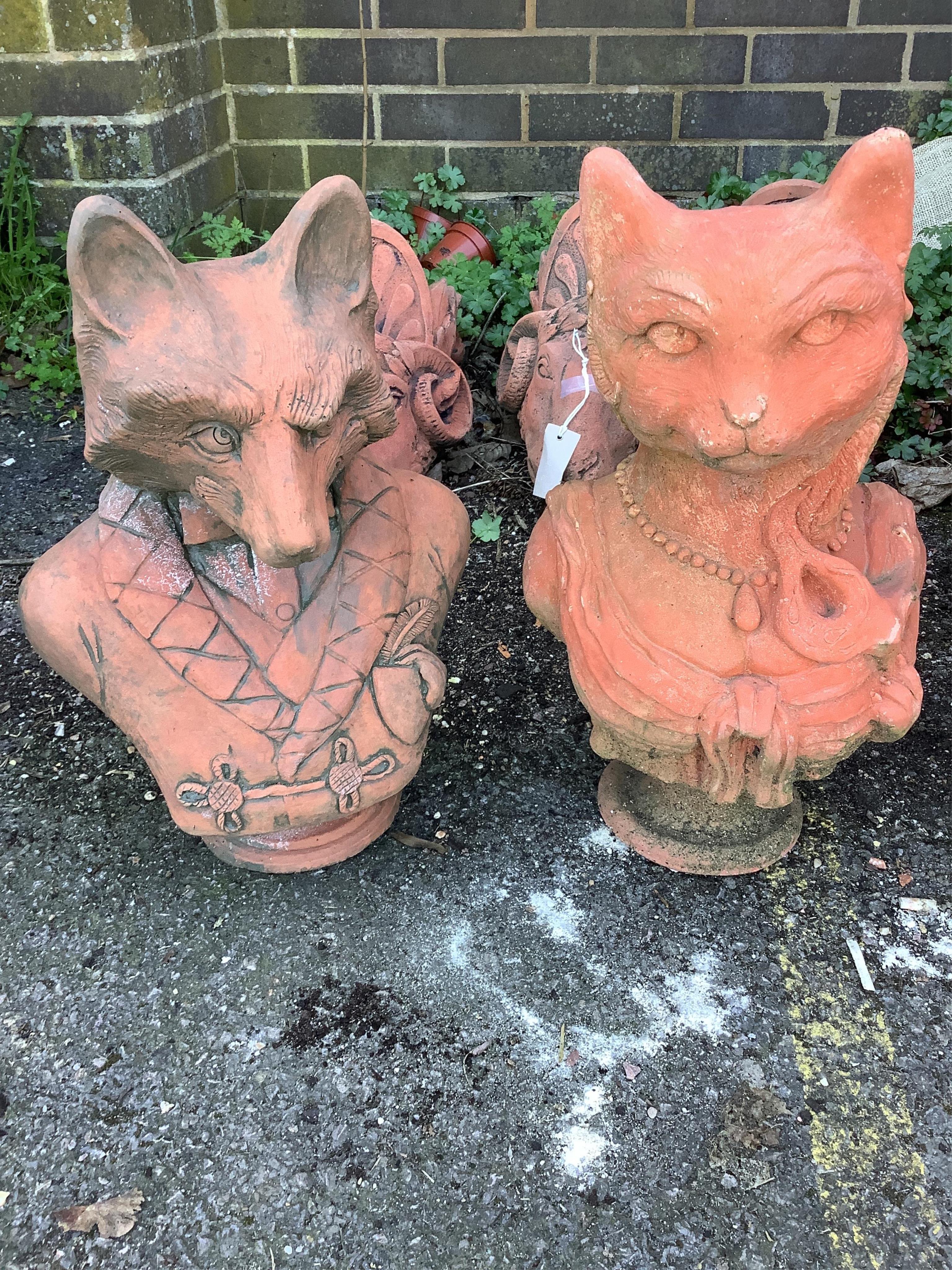 Four terracotta animal garden ornaments, largest height 40cm. Condition - fair to good